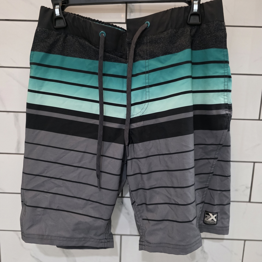 ZeroXposur Men's Gradient Striped Swim Shorts - Black and Teal